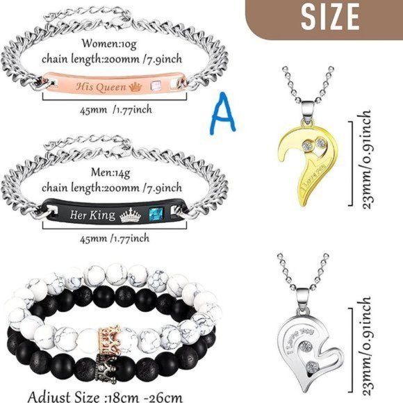 New 8 Pieces Couples Necklace Bracelet Matching Bracelets Set for Women … - Picture 2 of 9